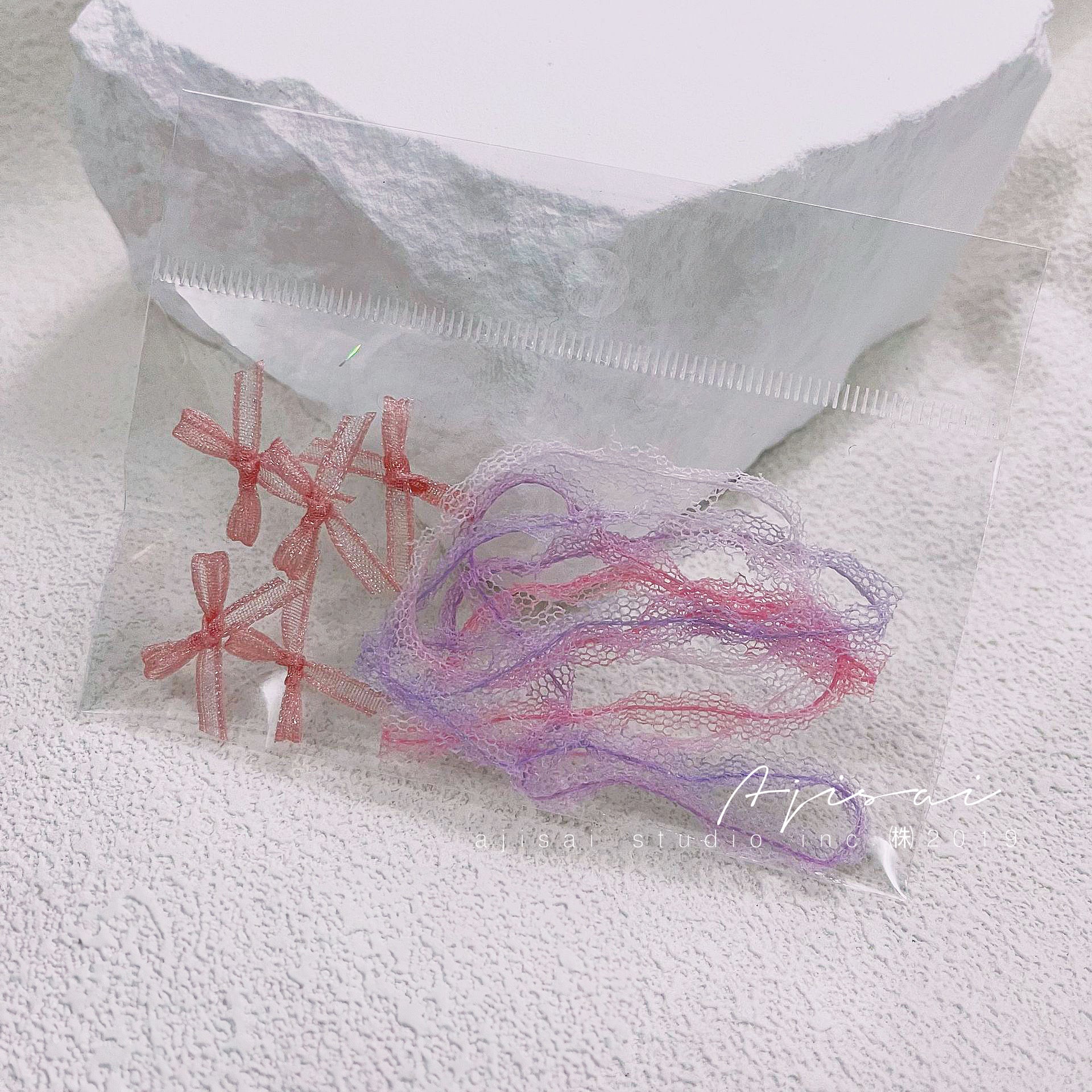 AJISAI Nail Accessories - Organza Bowknot and Lace Combo