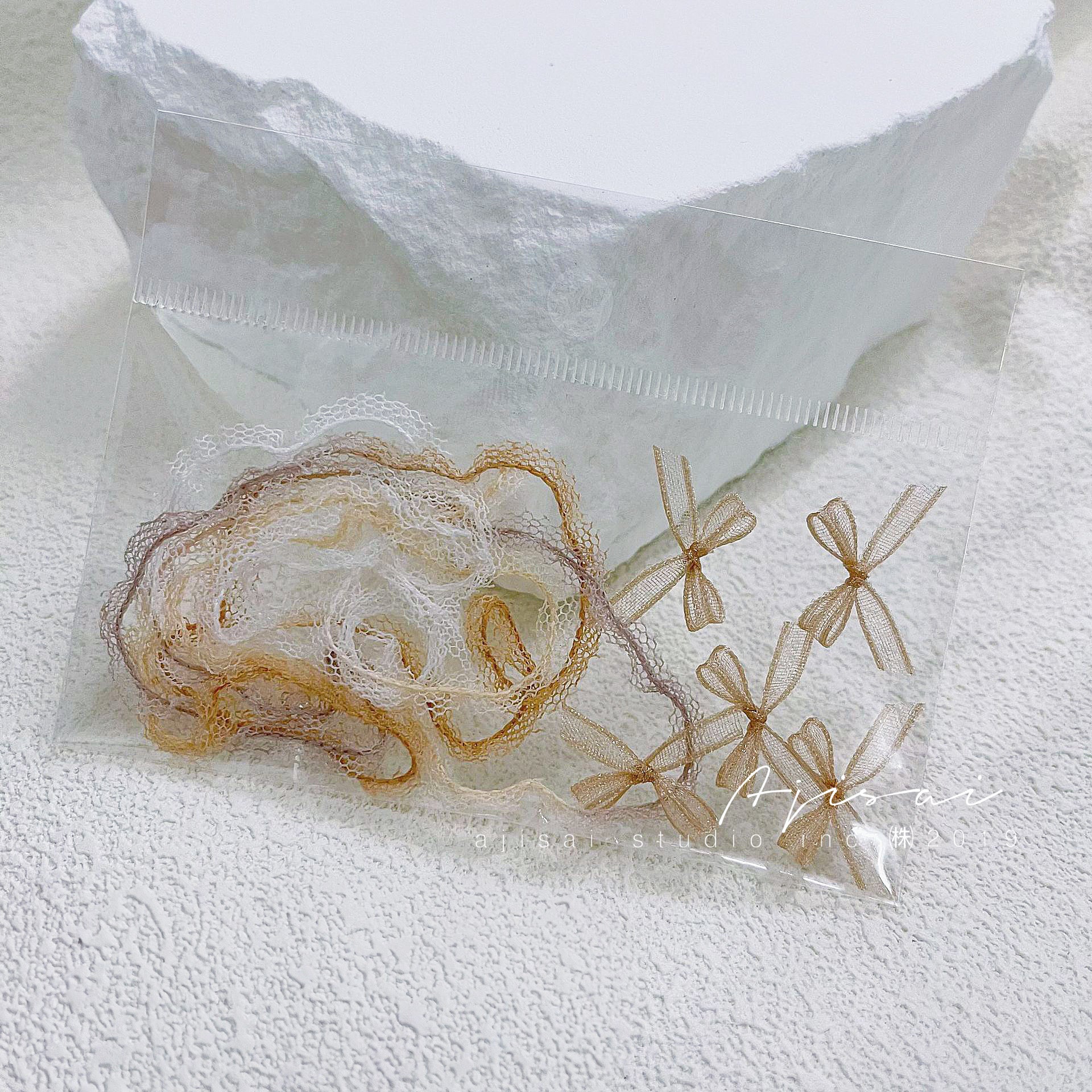 AJISAI Nail Accessories - Organza Bowknot and Lace Combo