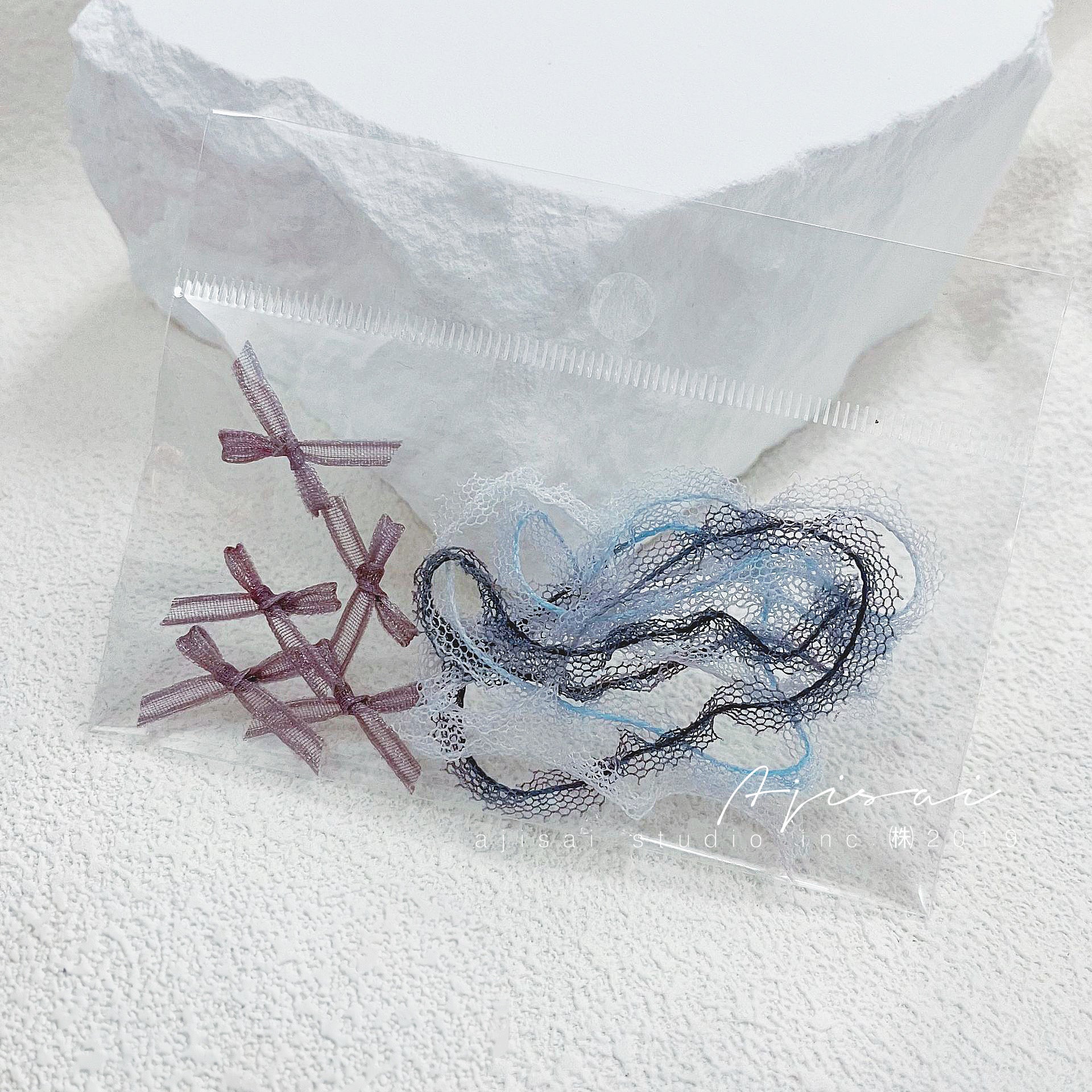AJISAI Nail Accessories - Organza Bowknot and Lace Combo